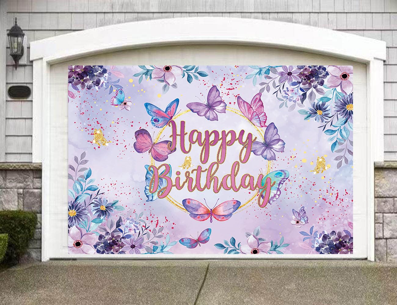 Schmetterling Geburtstags-Banner 150x100 Cm – Rosa-lila, Für Mädchen-Partys & Fotohintergrund