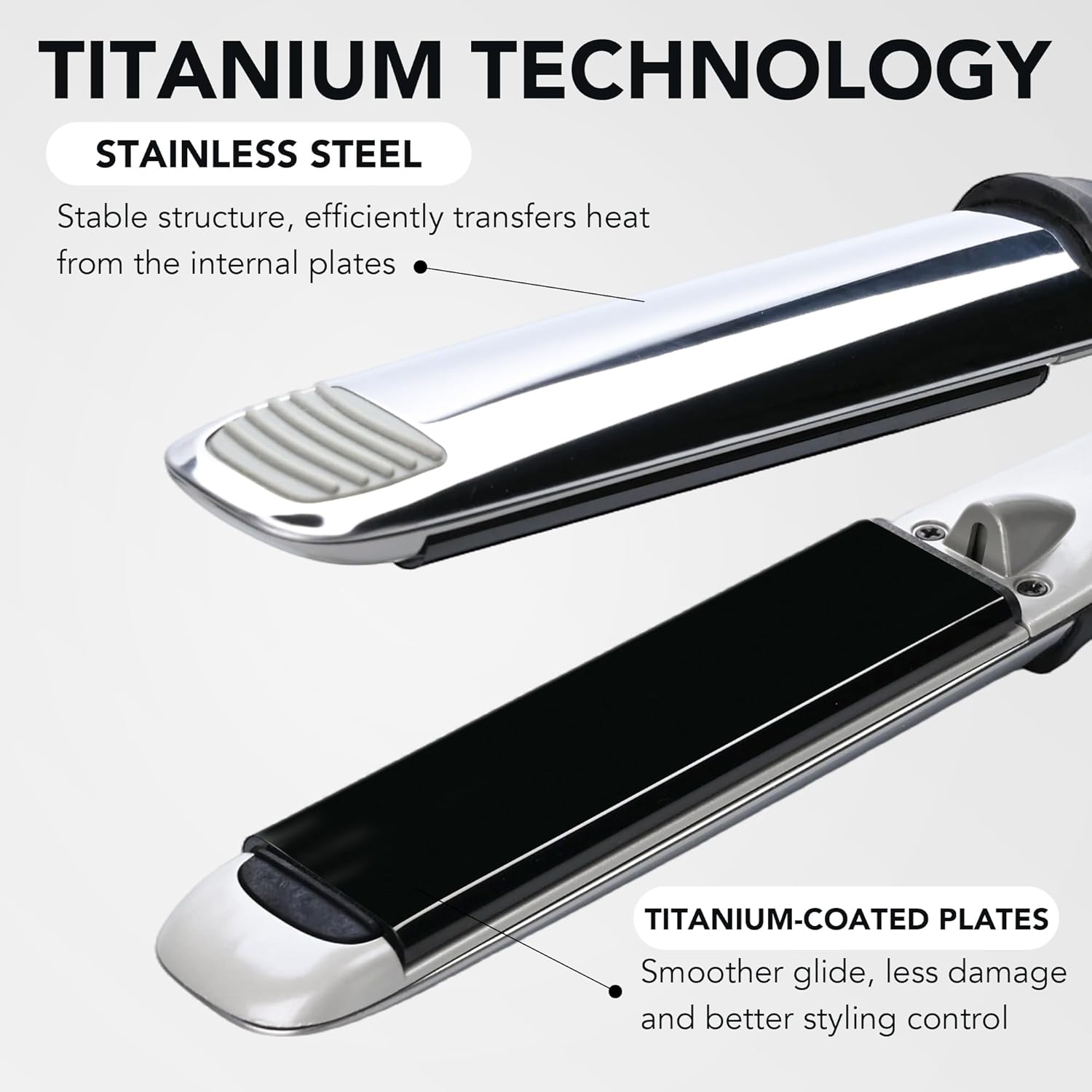 Professional Titanium Flat Iron, 1 1/4" Floating Plates, 2-in-1 Hair Straightener & Curler, 10 Temps up to 480°F, Negative Ion, Dual Voltage Fast Heating Hair Tool – Gray Sliver Gray