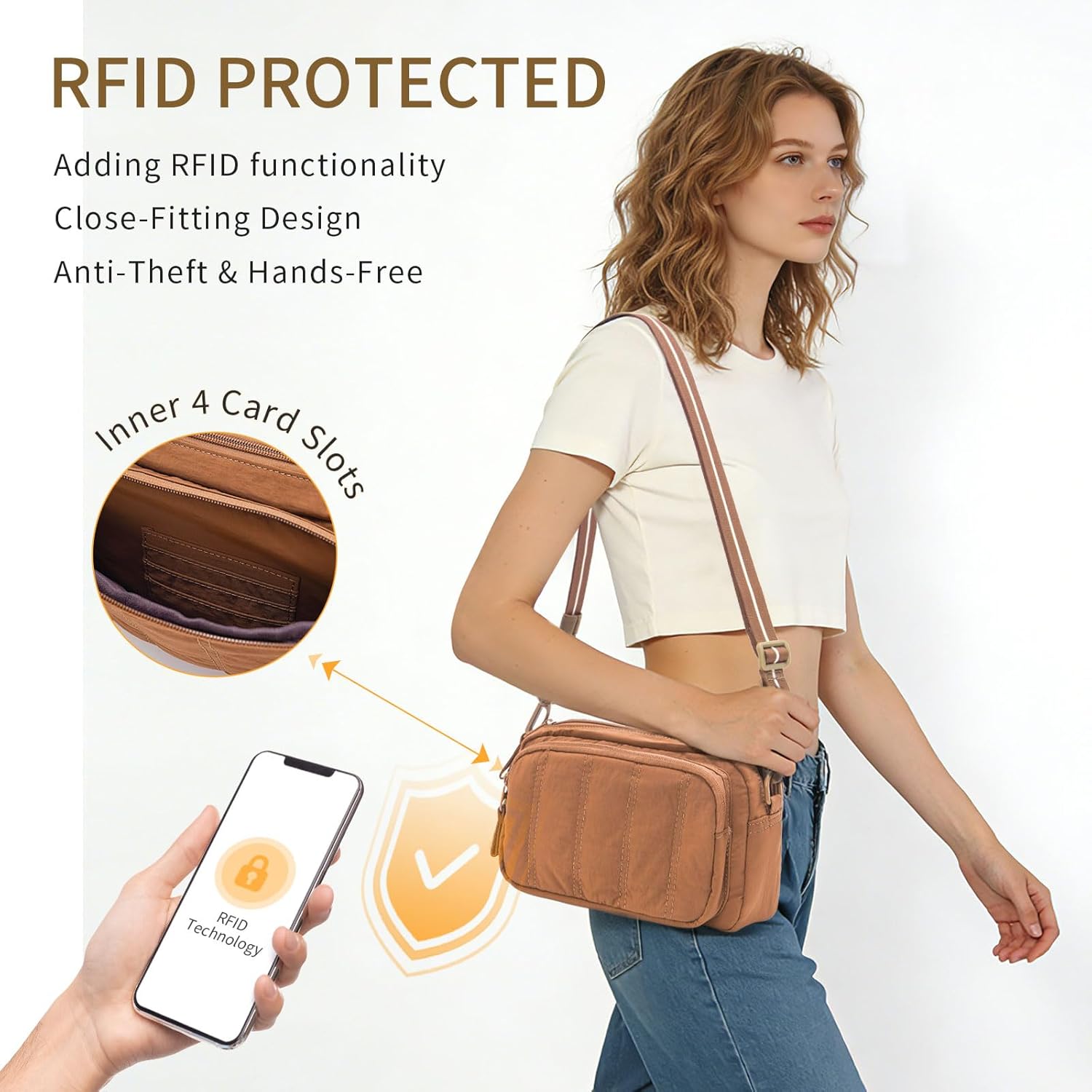 ACUARIO Crossbody Purses for Women, Mini Crossbody Bags, Puffy Shoulder Handbag for Travel with RFID Blocking Slots