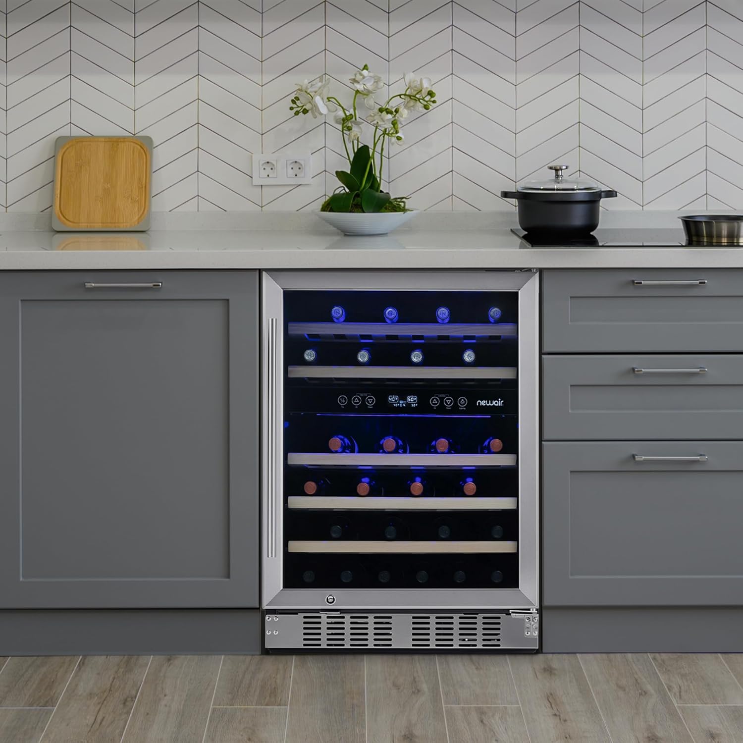 Stainless Steel Dual Zone 46 Bottle Wine Refrigerator with Beechwood Shelves