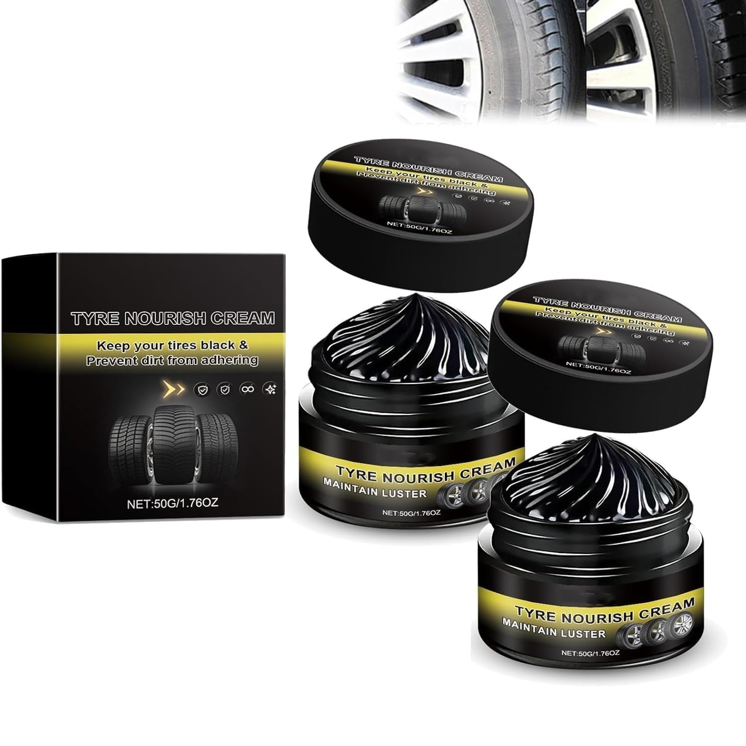 Pâte Régénérante Pour Pneu Et Garnitures En Plastique De Voiture, Crème Nourrissante Pour Pneus Redonnant Un Éclat Noir Brillant, Pour Pneus De Voiture Et De Moto (2pcs)