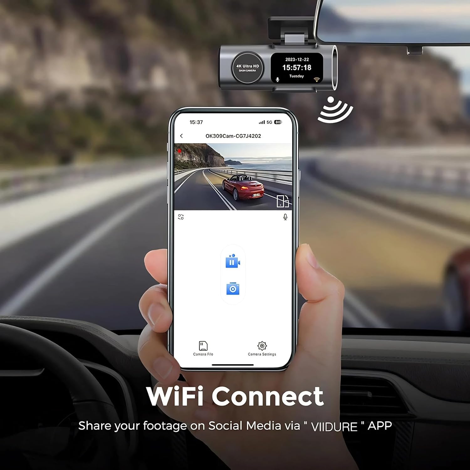 4K and 1080P Front Rear Dash Cam with Night, G Sensor and 24H Parking Monitoring for Wide Angle Surveillance