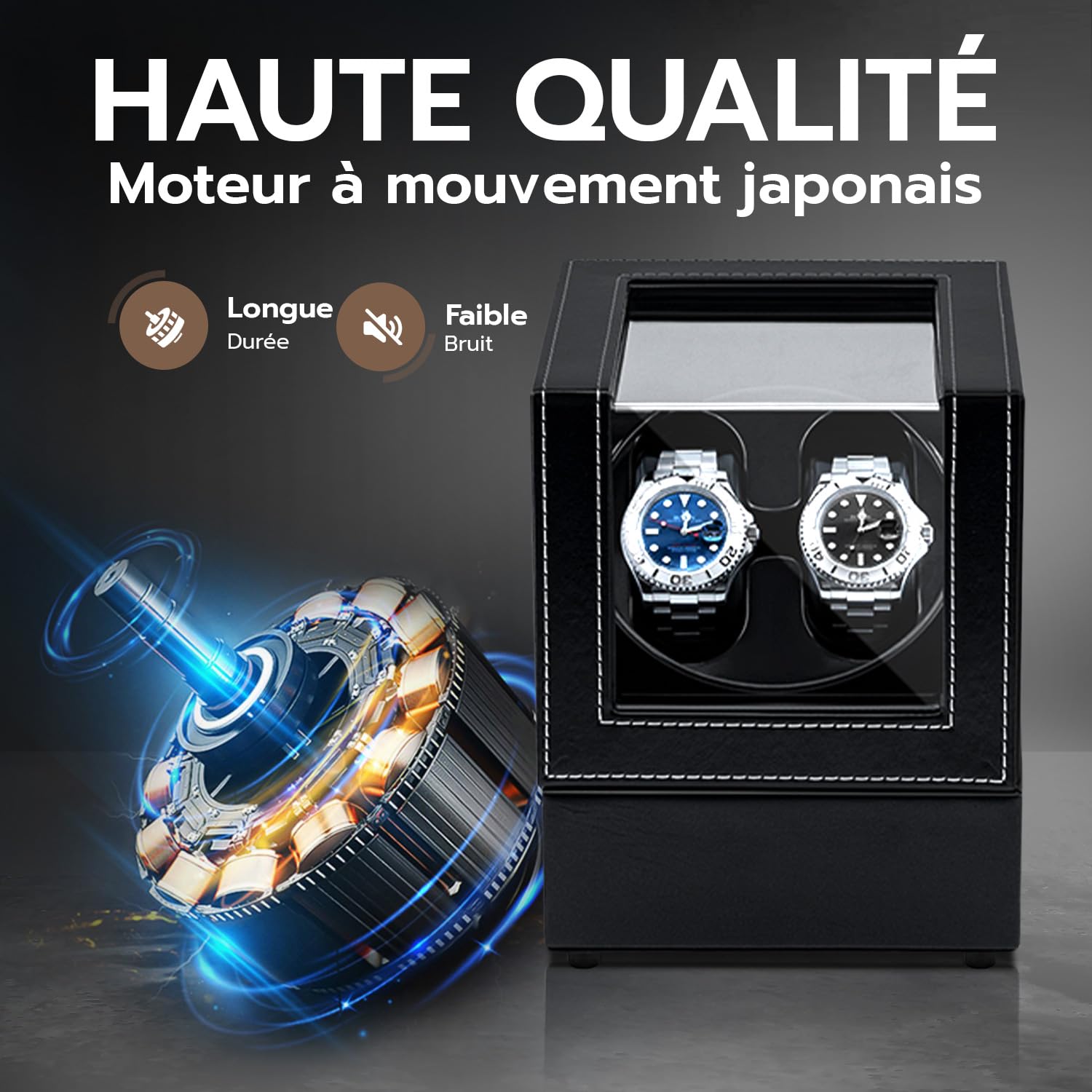 Boîtes de Remontoir de Montre pour 2 Montres Automatiques, Boîte de Remontoir de Montre Automatique, Vitrine en Cuir Acrylique, Rotation Silencieuse