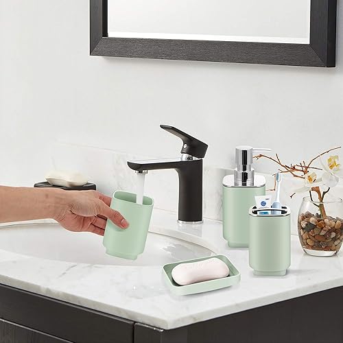 Miniatura 4 de Accesorios de baño verdes, juego de baño de 11 piezas, bandeja, soporte para cepillos de dientes, taza para cepillos de dientes, dispensador de