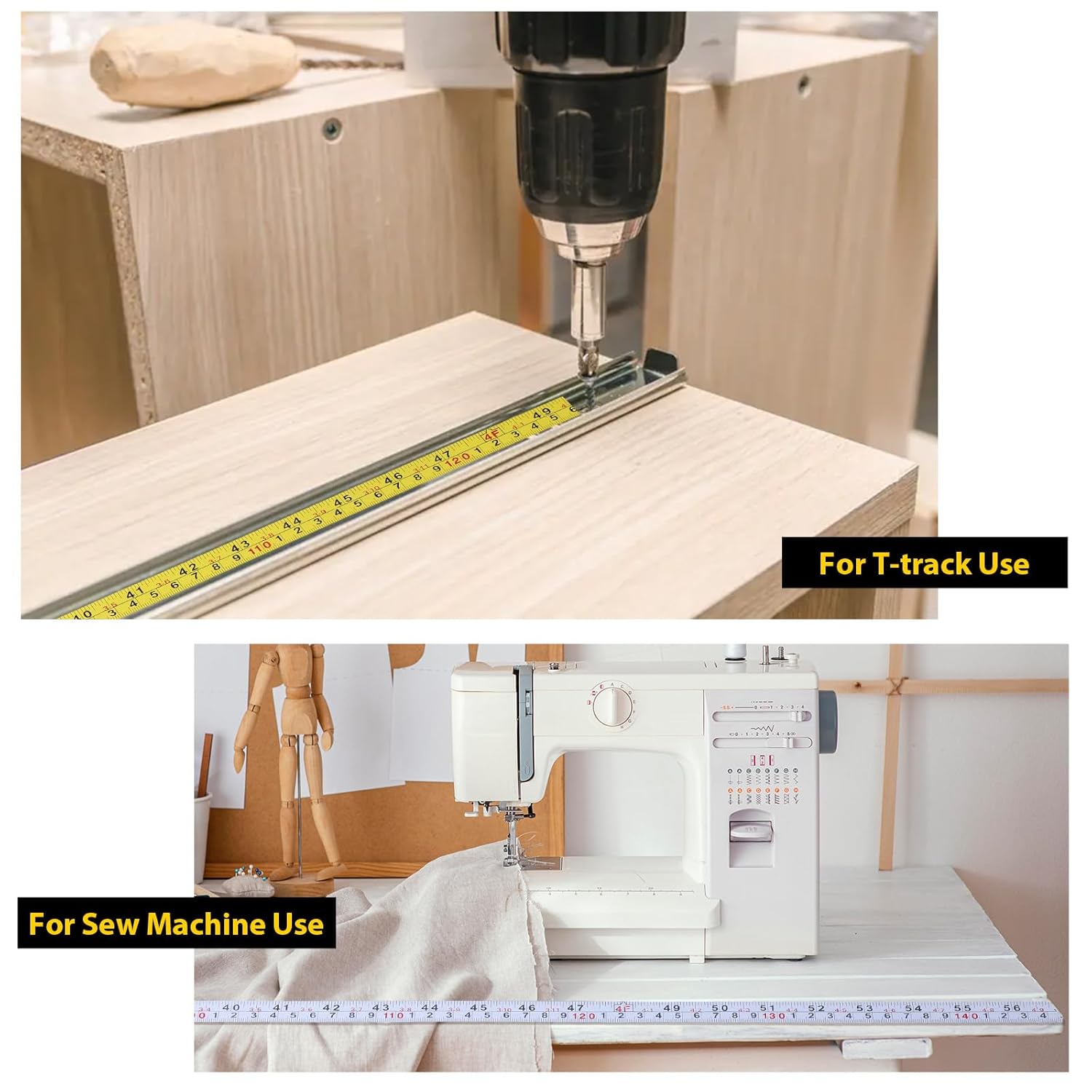 2 Pcs Imperial & Metric Tape Measure Sticker Ruler 1/2-Inch Steel Self-Adhesive Measuring Tape 78 Inches/200cm Left-Right Reading Ruler Tapes for Woodworking, Saw, Drafting Table（White+Yellow）