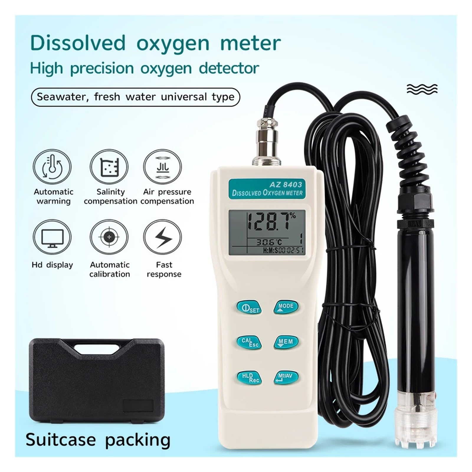 Probador Portátil De Oxígeno Disuelto AZ8403, Prueba De Oxígeno Disuelto En Agua, Probador De Oxígeno Disuelto For Acuicultura MedicióN Precisa