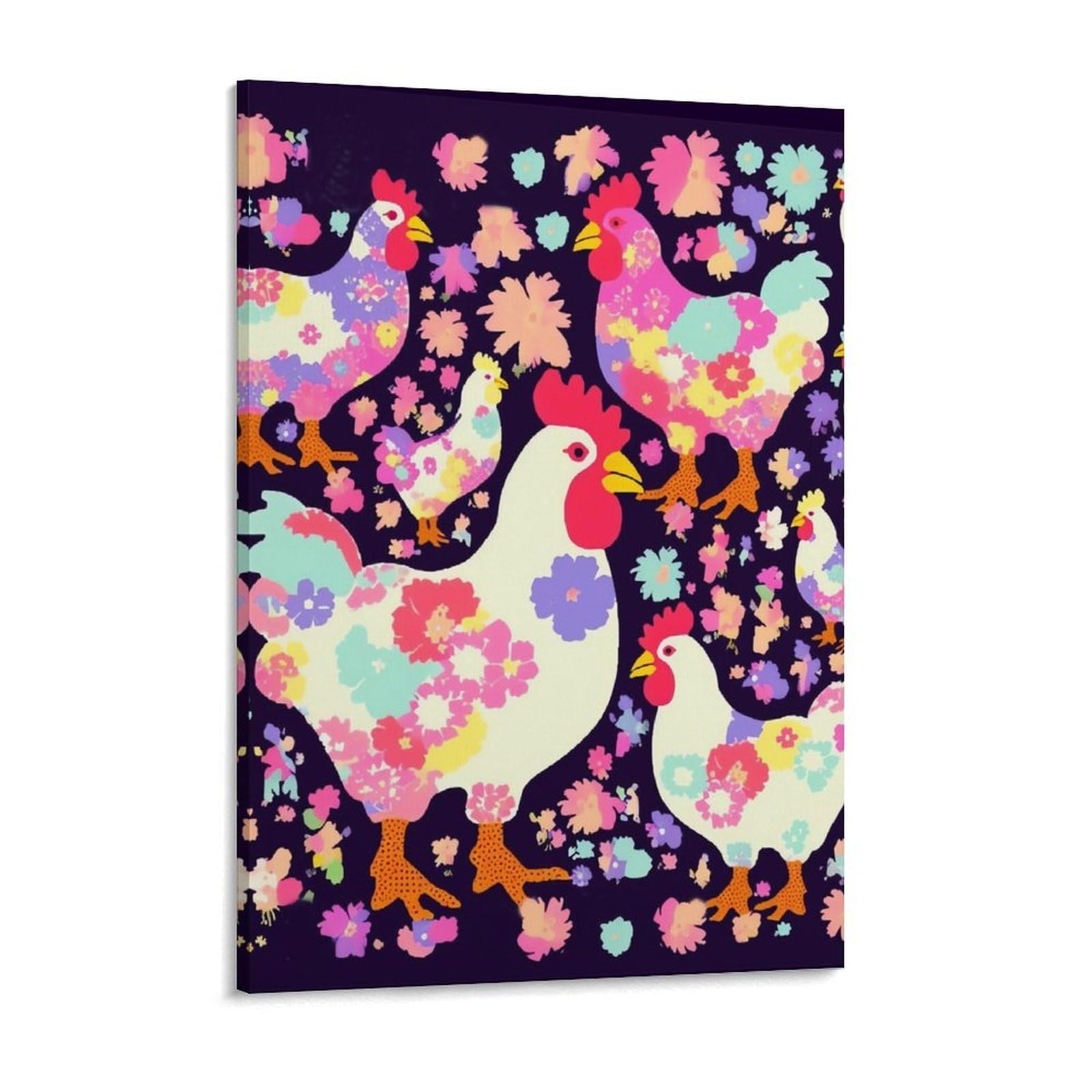 Flower Heart Chicken Canvas Wall Art for Bedroom 12x16inch Canvas Prints Artwork for Walls Modern Picture Artwork Painting for Living Room Aesthetic Wall Paintings for Bathroom Kitchen Office