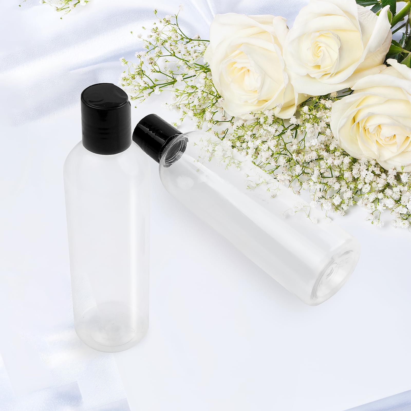 34 bottiglie da viaggio in plastica con tappo a disco, vuote, ricaricabili, da spremere, per shampoo, lozioni, creme, articoli da toeletta e sapone liquido per il corpo (trasparente, 226,8 g)