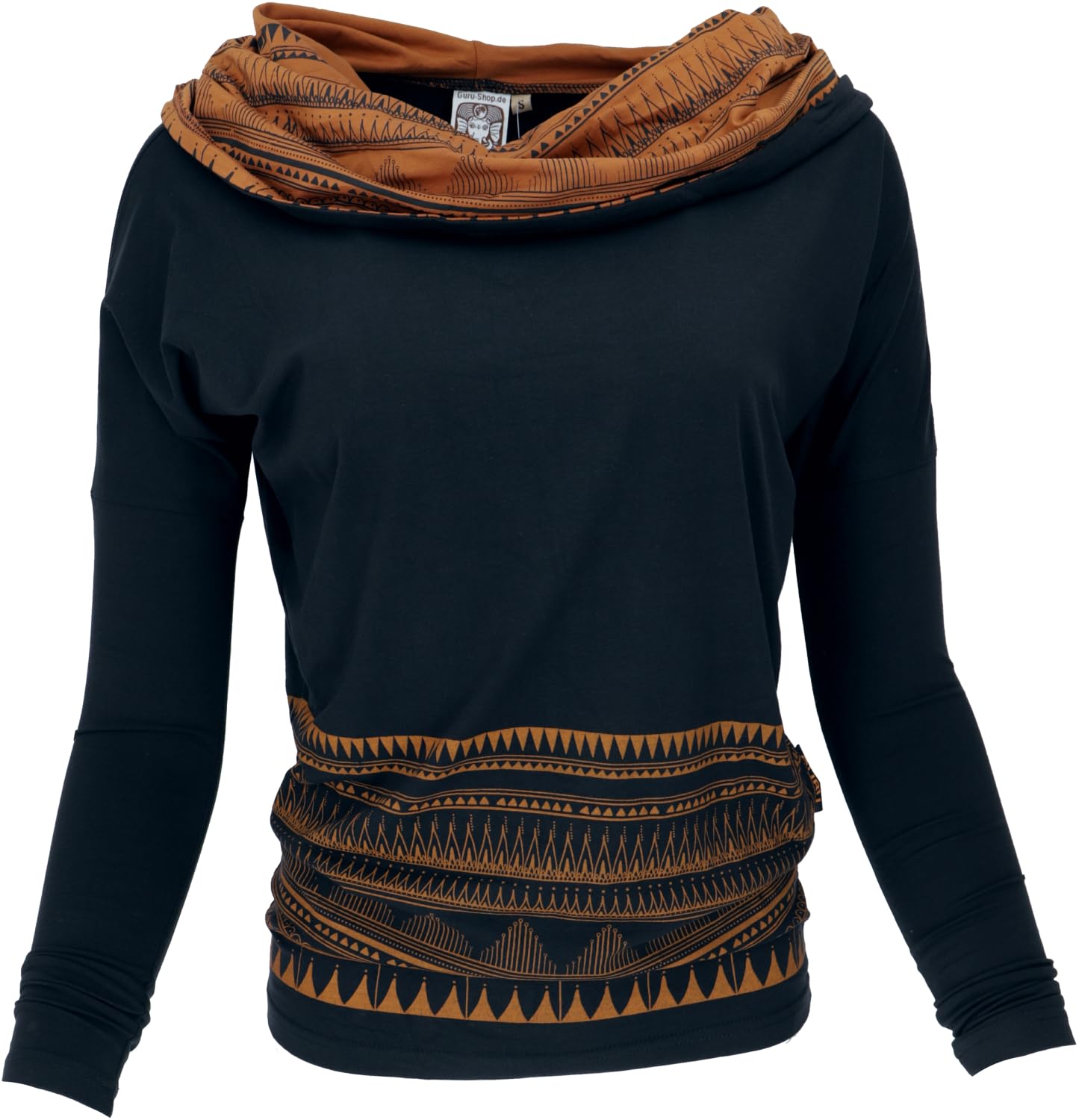 Guru-Shop, Camicia Lunga Sciolta in Cotone Organico, Camicia Boho con Cappuccio a Scialle, Nero, Dimensione