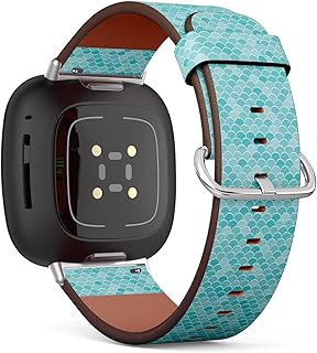 CJBROES Replacement Leather Watch Band, Compatible with Fitbit Versa 3 and Fitbit Sense of Wristband Bracelet Accessory - Geometric Marine