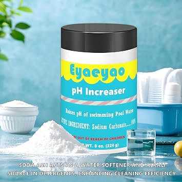 PH Increaser for Pools - Powdered 100% Sodium Carbonate (Soda Ash) to Raise pH Up - Washing Soda, Sodium Carbonate, Laundry Booster and Multipurpose Cleaner, (8 Ounces)