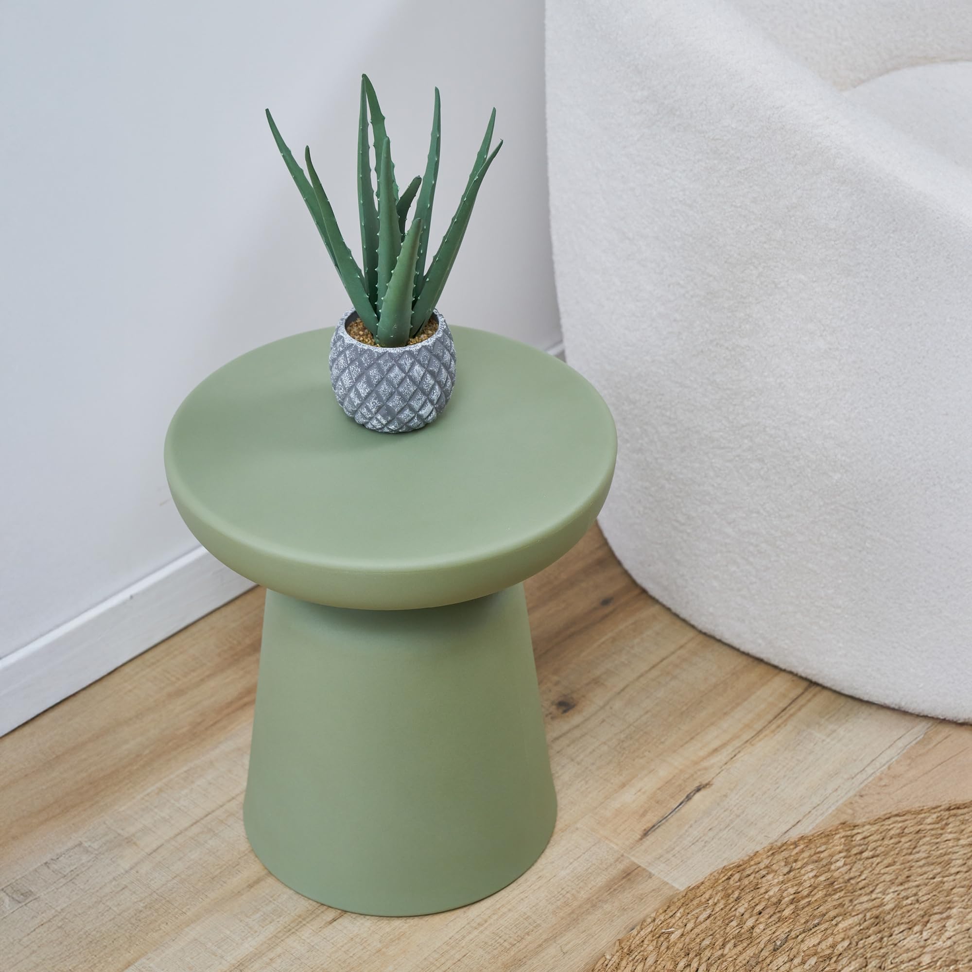 [en.casa] Mesa Auxiliar Posio para Salón Dormitorio Recibidor Mesa de Sofá de Diseño Único Mesilla de Noche Mesita de Café con Tablero Redondo 44 x Ø40 cm - Verde