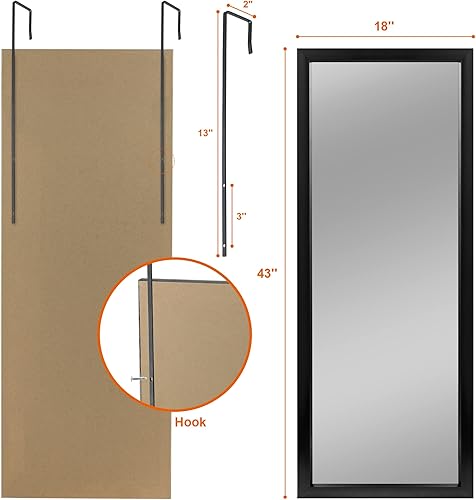 Miniatura 4 de Elevens Espejo de puerta de longitud completa de 43 x 18 pulgadas, espejo para colgar sobre la puerta o apoyado contra la pared o montado en la