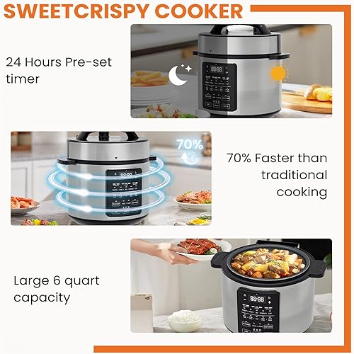 Miniatura 8 de Sweetcrispy Olla a presión eléctrica de 6 cuartos de galón 12-en-1 Cocinas multi digitales, vaporizador de arroz yogur fabricante de acero inoxidable