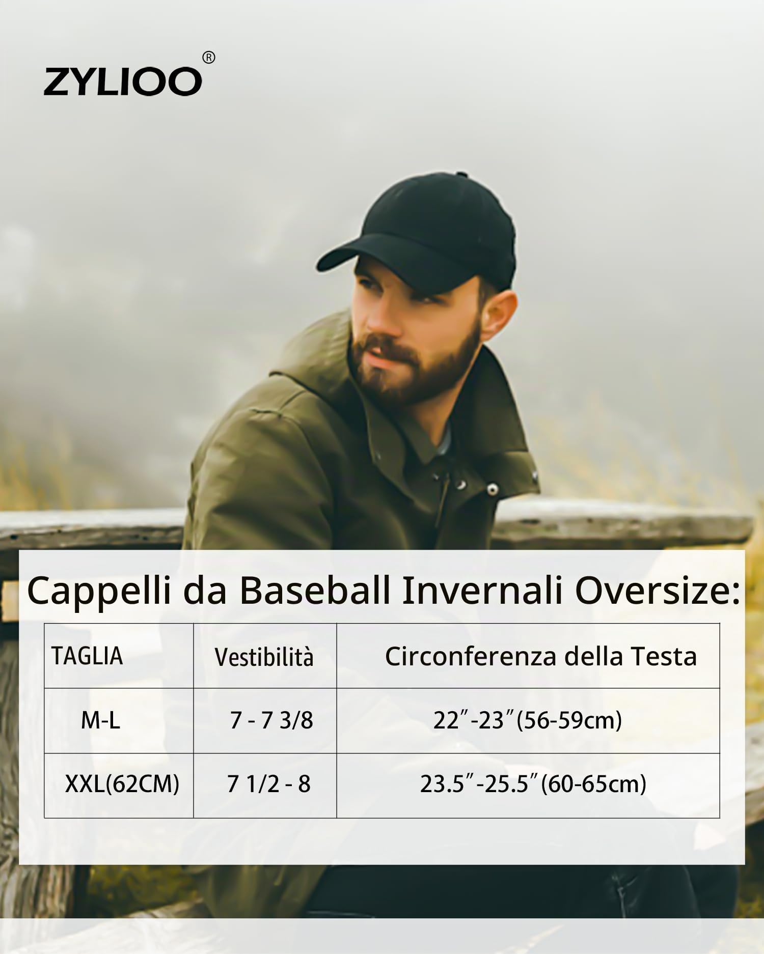 Zylioo Cappello da baseball oversize XXL in lana, berretto invernale dalla struttura morbida, berretto caldo regolabile per papà