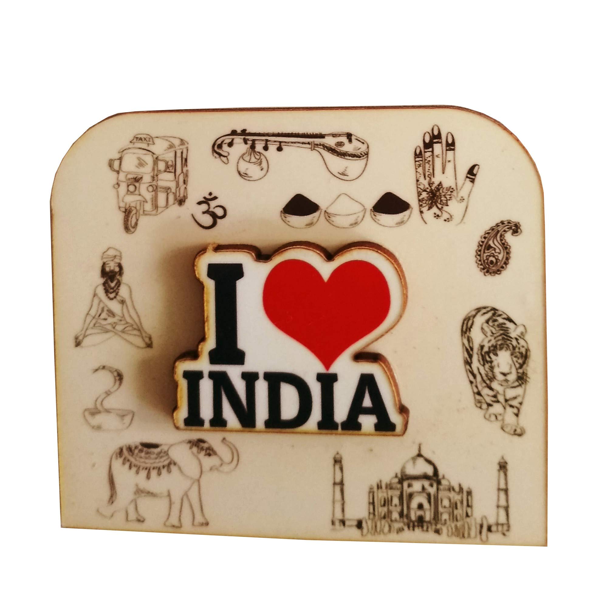 Aimant de frigo en bois I Love India 11464 décoratif