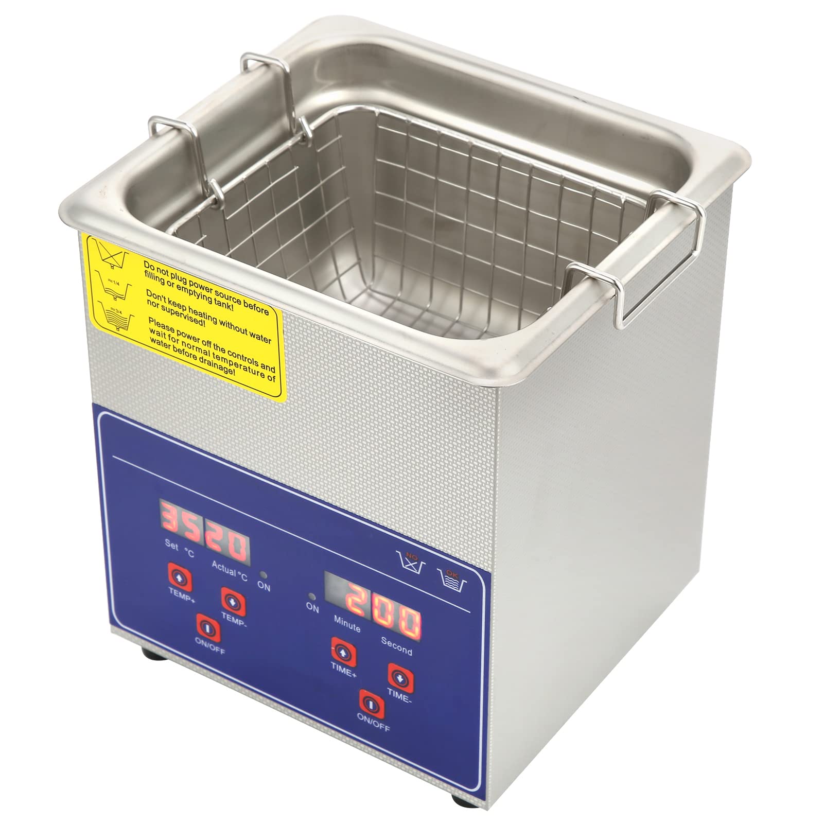 AUNMAS Przemysłowa Myjka Ultradźwiękowa 2L 60W 40KHz Cyfrowy Zegar Podgrzewacza Zbiornika ze Stali Nierdzewnej ze Sterowaniem LCD do Czyszczenia Części Laboratoryjnych i Jubilerskich (Wtyczka UE 220