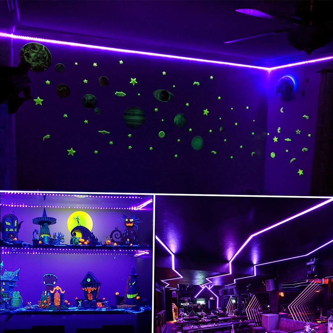 6.6ft 120 LED Black Light Strips, Battery Operated UV LED Strip for Glow Party, Halloween, Glass, Poster, Painting, Battery Not Included