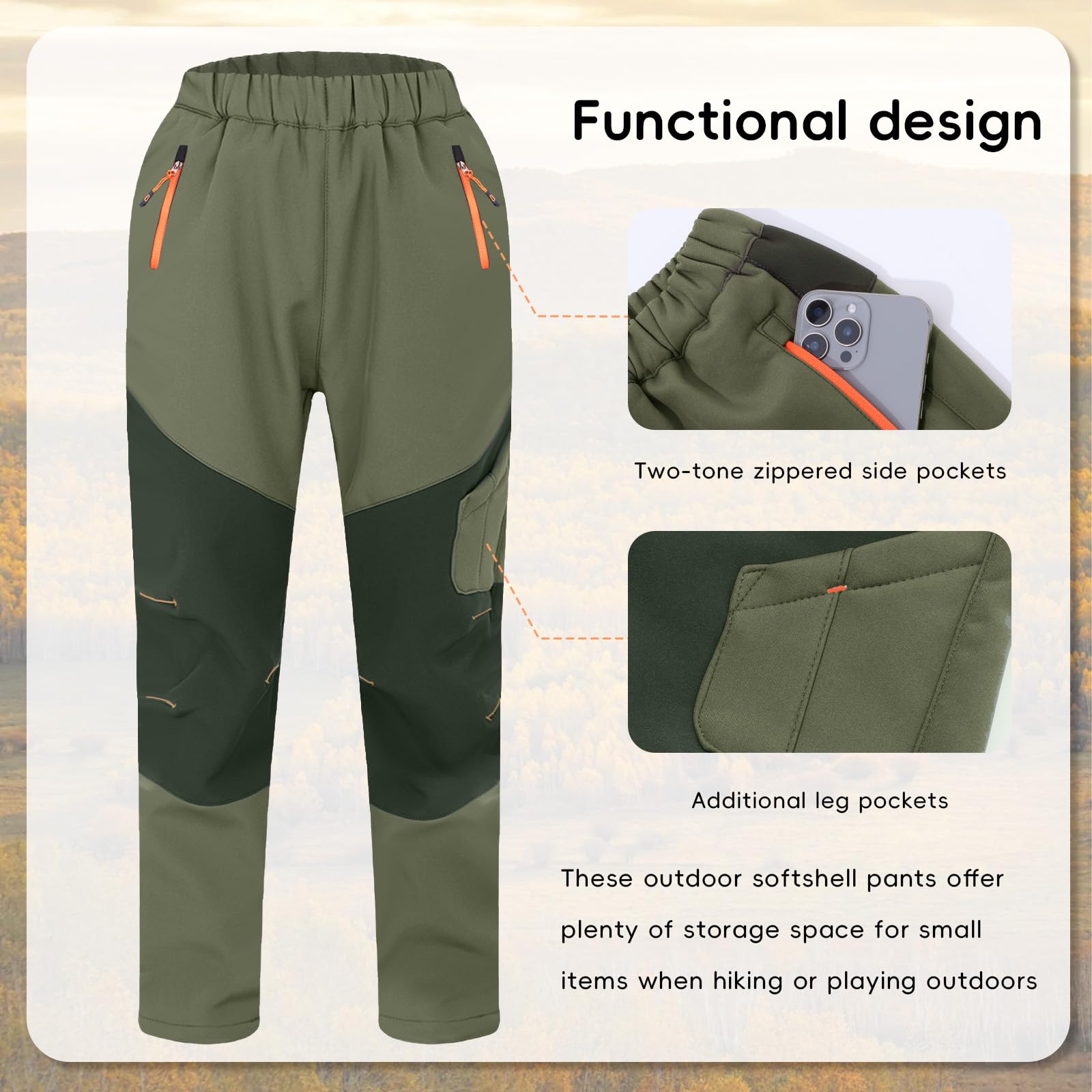 SUKUTU Pantalones Outdoor para niños Elasticidad Pantalones de Montañismo con Forro Polar Niñas Niños Gruesos Impermeables Otoño e Invierno