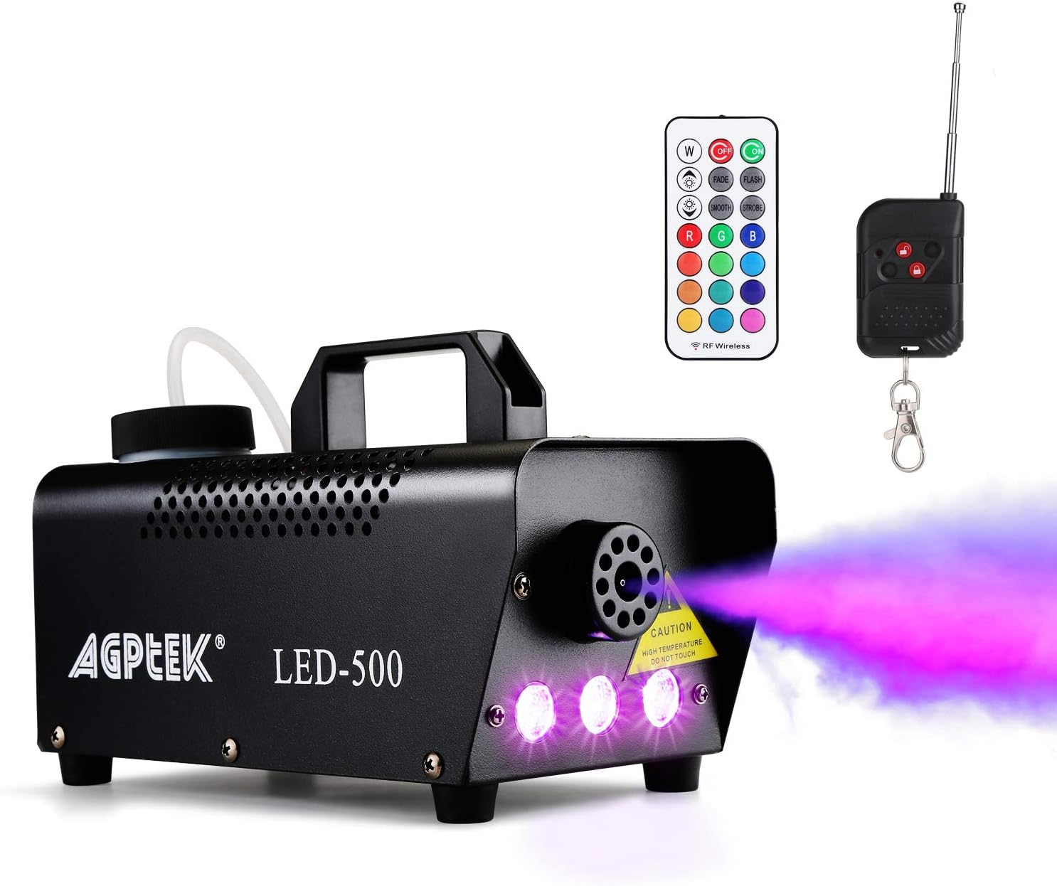 AGPTek Máquina de niebla automática con efectos de luz LED de colores, mando a distancia inalámbrico y con cable con indicador de luz de precalentamiento, perfecta para Halloween, Navidad, bodas
