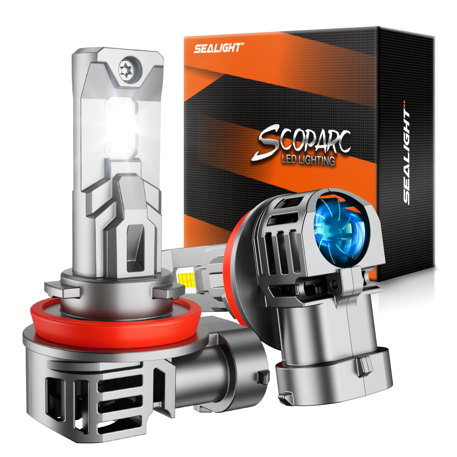 SEALIGHT 𝐇𝟏𝟏/H9/H16 Bulbs, 30000LM 6500K Cool White H8 Fog Bulbs, 1:1 Mini Size, Powersports Accessory Lights with Fan, 3 Mins Plug-N-Play, Pack of 2