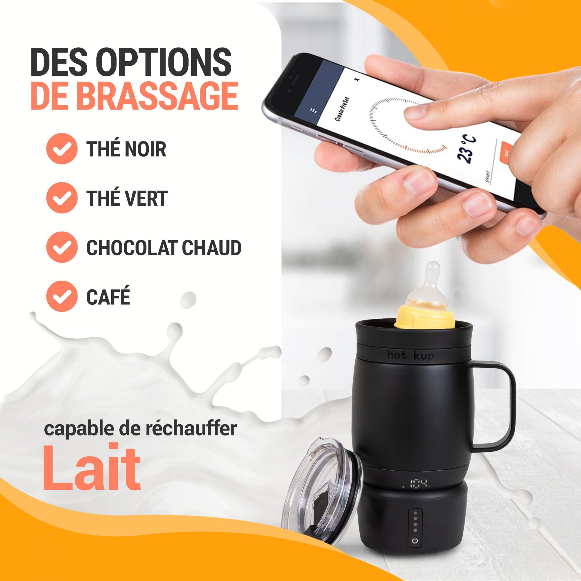 HOT KUP - Tasse de Voyage Auto-chauffante, Infusion des Boissons - Alimentation AC ou par Batterie - Blanc