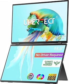 Delta 15.6" Dual Portable Monitor for Laptop Screen Extender 1080P HDR 360° Folding Stacked Triple Monitor with Stand for Laptop PC Phone Game Console (No Driver Needed)