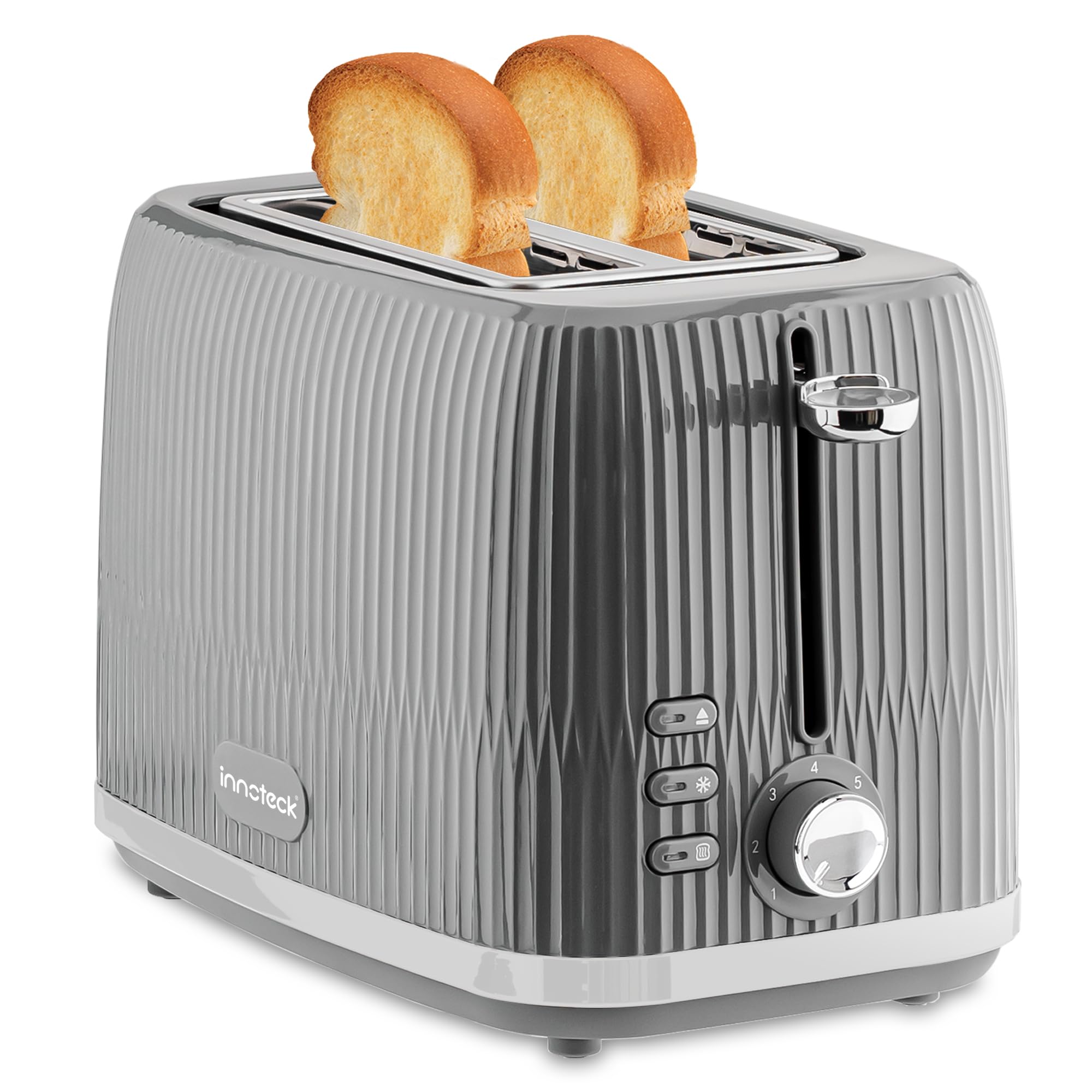 Innoteck 2 Slice Toaster - 7 browning controls Including Defrost, Reheat & Cancel Functions - Making the Toast Quickly & Evenly - Grey