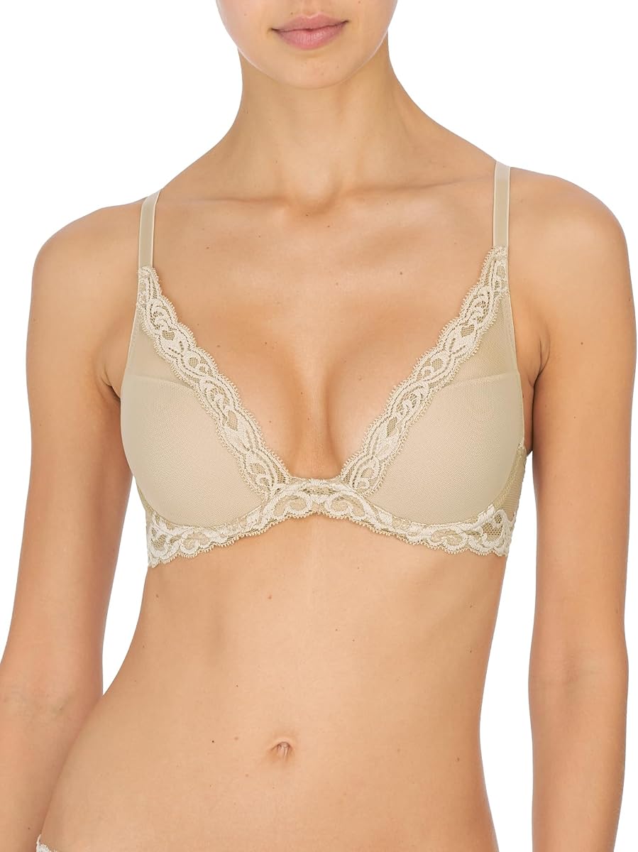 Natori Sujetador tipo camiseta con escote en encaje y plumas para mujer