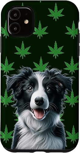 Miniatura 10 de iPhone 11 Pro Black Border Collie Hemp Leaf Green Pattern Case