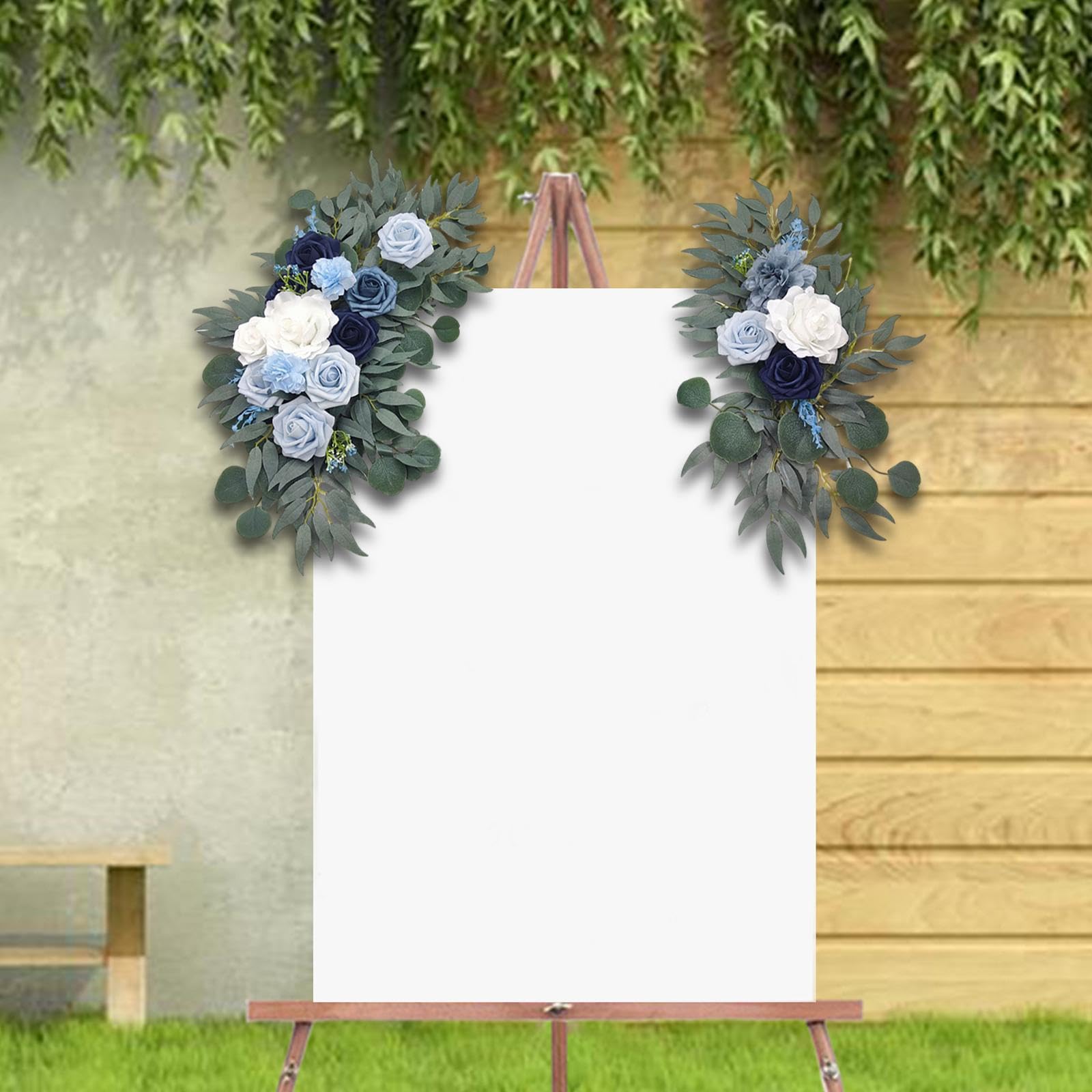 Perfeclan Hochzeitsbogen-Blumen, Blumengirlanden für Bögen, Heimdekoration, grüne Blätter, Kunstblumen-Girlande-Set für den Innenbereich, 2er-Pack für Empfänge, Blau