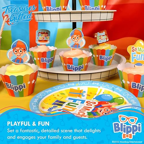 Miniatura 5 de Treasures Gifted Decoración y envoltorio para cupcakes de Blippi con licencia oficial de 24 unidades, decoraciones para pasteles Blippi, suministros