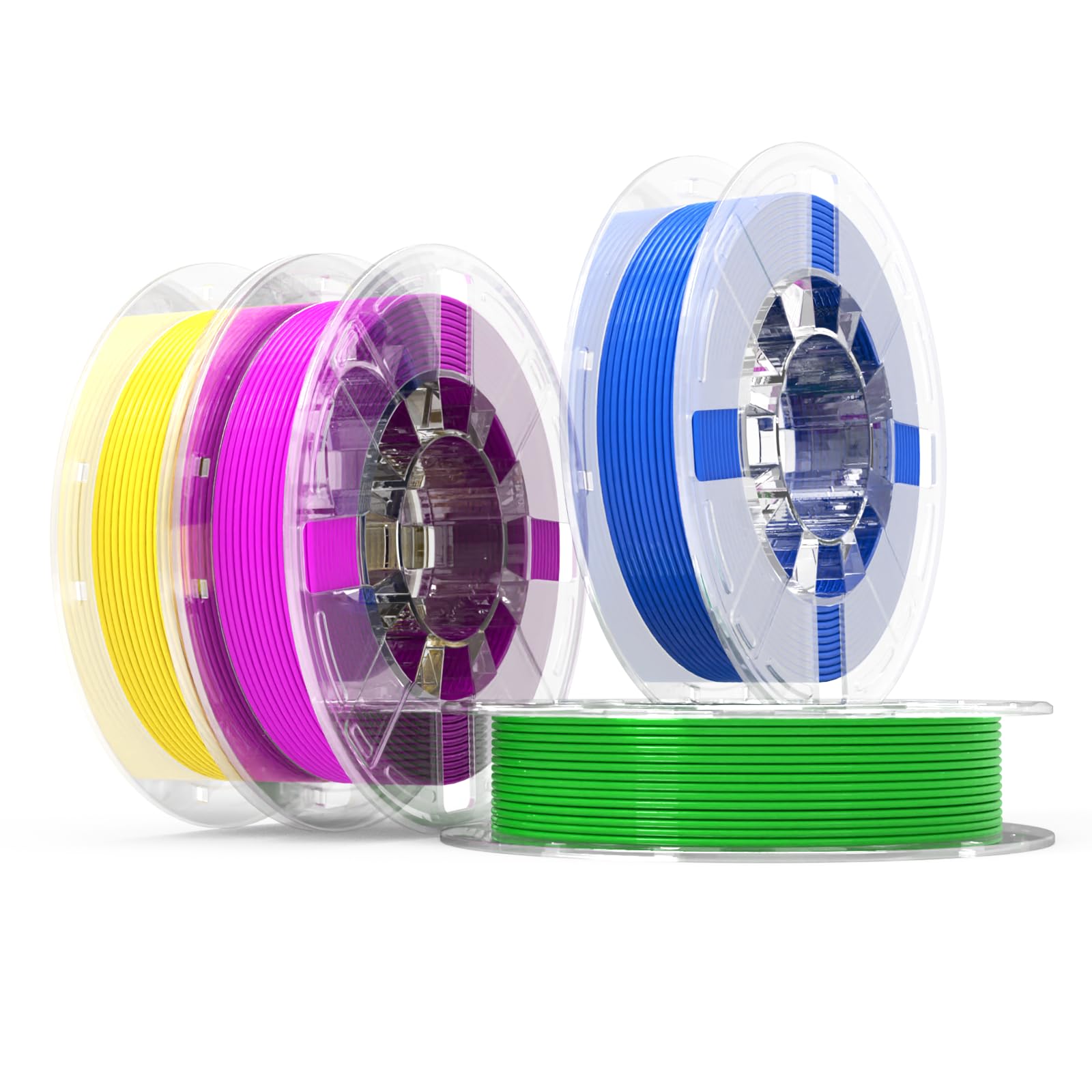 Paquete de material de impresora 3D PLA, 1.75mm (± 0.03 Mm) púrpura, verde, azul y amarillo material - 200 gramos (0.44 libras) x 4 piezas, adecuado para impresoras 3D compatibles