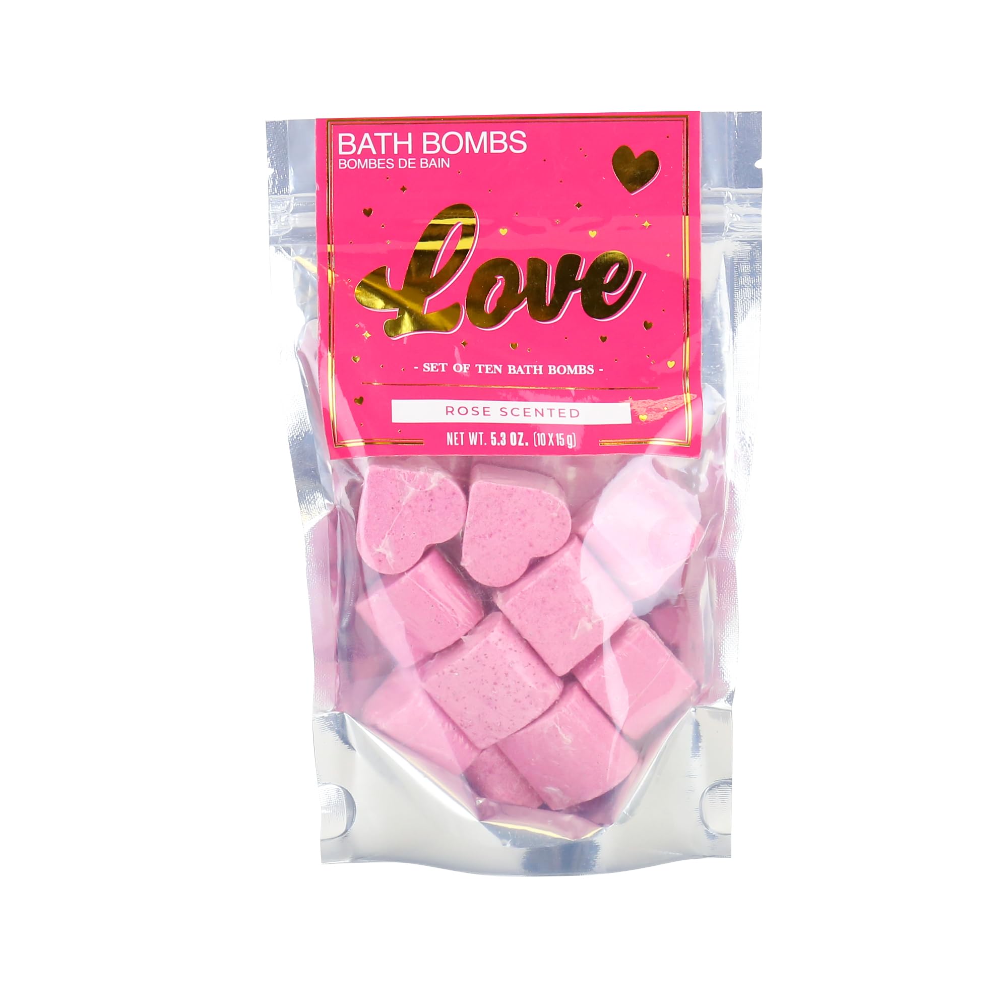 Love Heart Bath Bombs - Rose Scented Mini Bath Bombs in Pink Heart Shapes - Scented Bath Time Gift Idea for Valentine's Day/Birthday/Anniversary - Gift for Her
