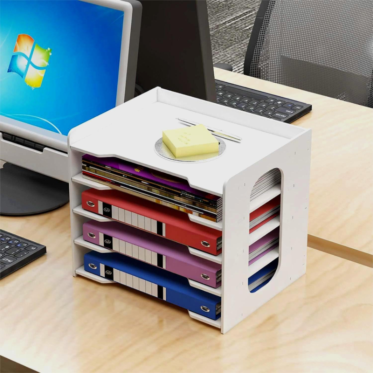 PUNCIA Archivador de Documentos A4 Soporte de papel 5 Bandejas PVC Escritorio Organizador de Archivos Bandeja de Papel Almacenamiento para Oficina Sala de Trabajo Escuela Oficina