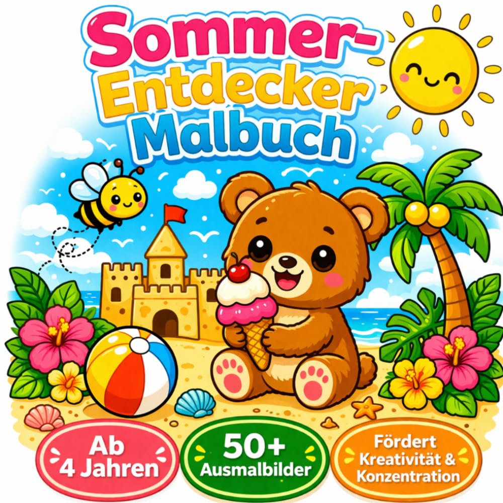 Sommer-Entdecker Malbuch: 50+ einfache Ausmalbilder für Kinder ab 4 Jahren. Fördert Kreativität, Konzentration & Feinmotorik | Strand, Sonne & ... (Entdecker-Jahreszeiten-Malbücher für Kinder)