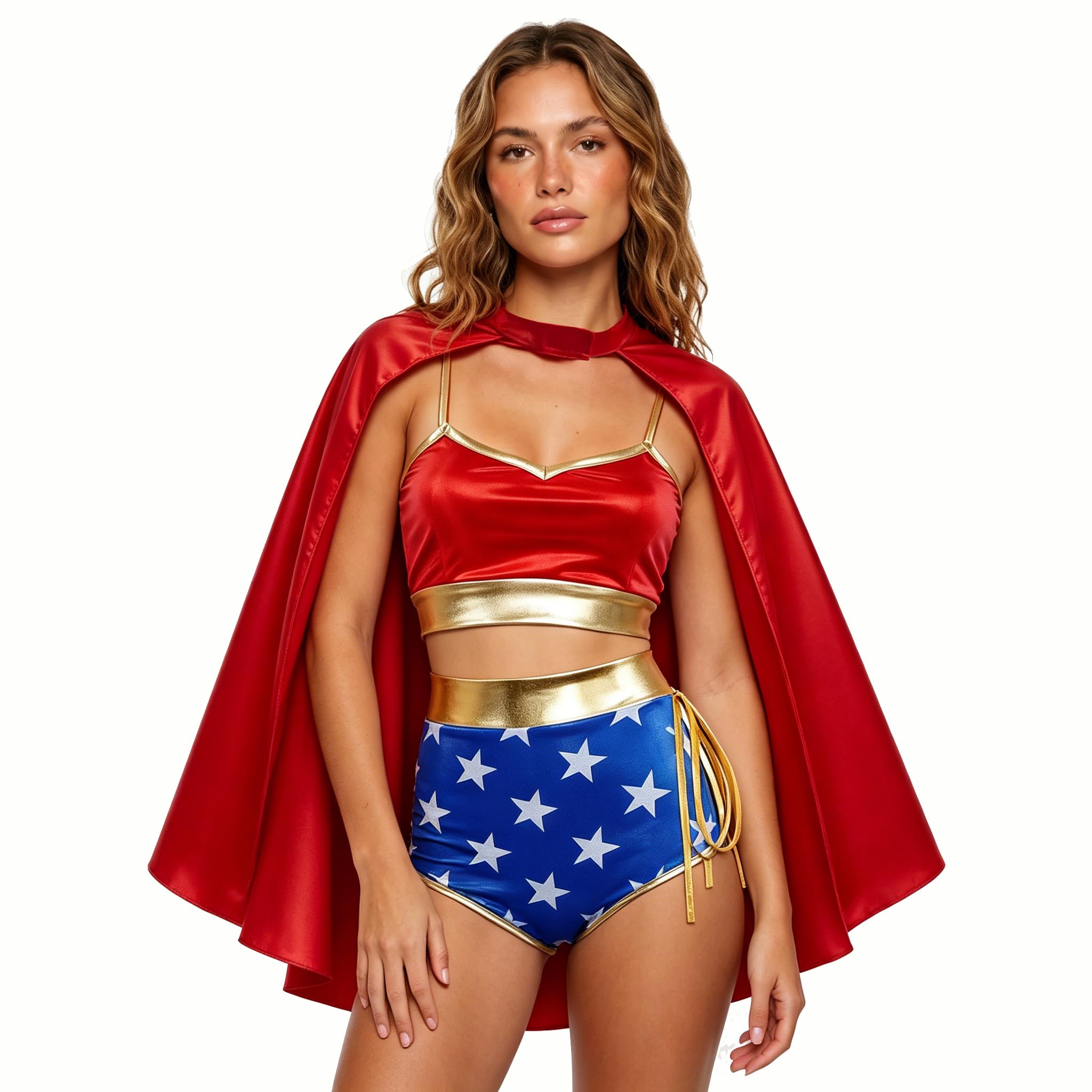Springcmy Wonder Woman Superhero Seductress Halloween Cosplay Costume Dress Up Outfit (A Red, L)