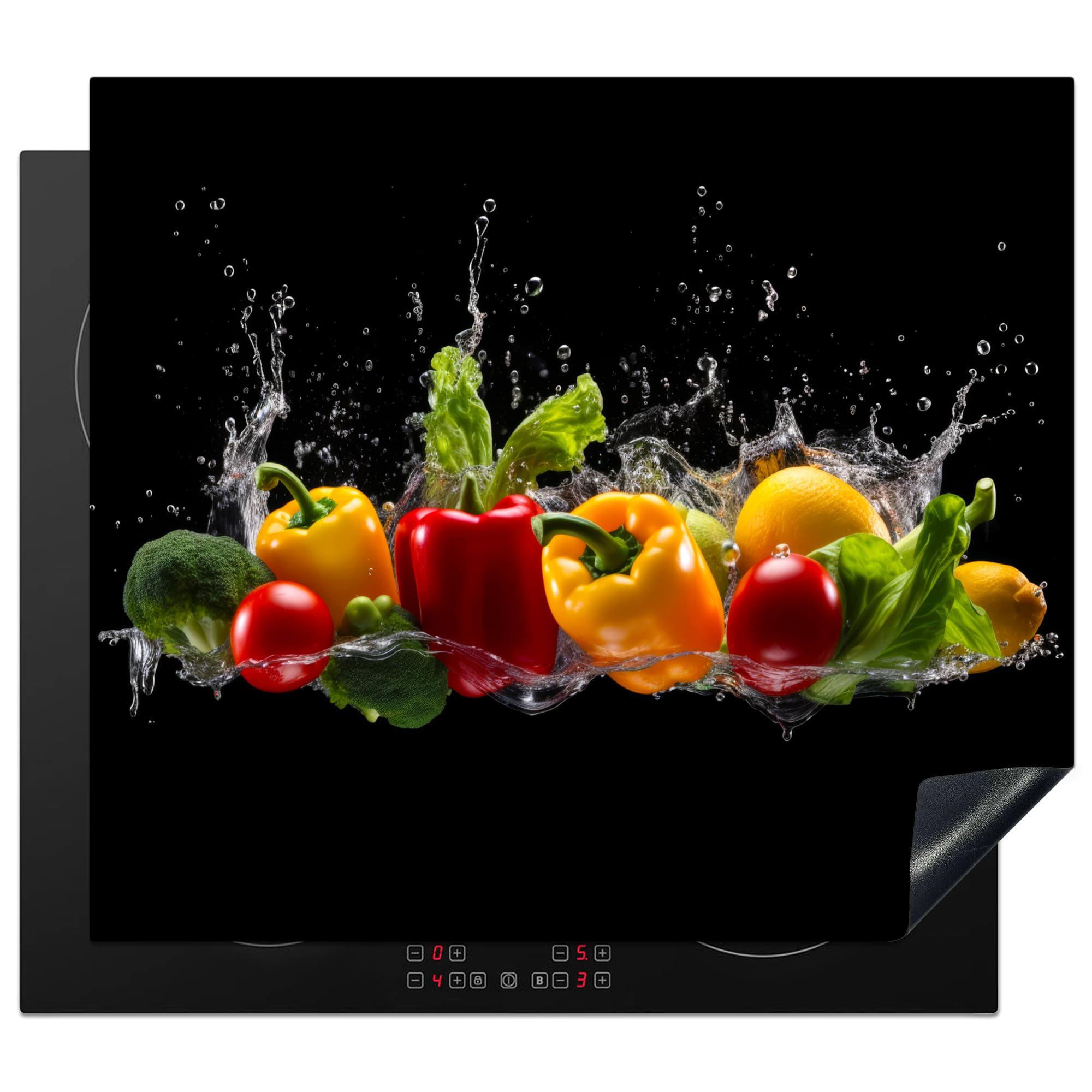 KitchenYeah© Cubre Vitrocerámica - Protector Vitroceramica Induccion 60x52 cm - Tapa Vitroceramica - Protector de Vitroceramica Pimiento dulce - Agua - Vegetal - Negro
