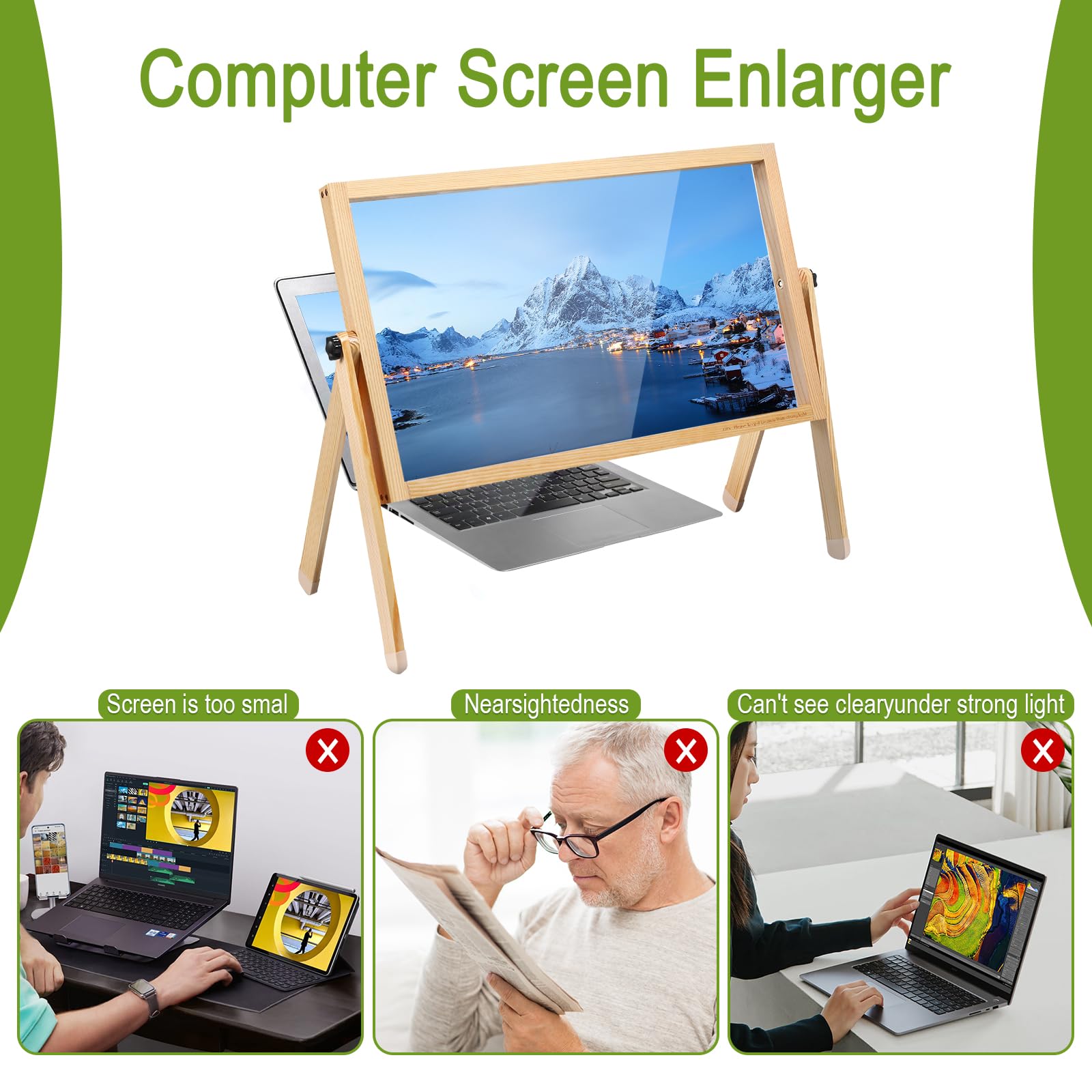 Bildschirmlupe für Laptop Groß Leselupe mit Klappbarer Ständer für Senioren Lesen Zeitungen Bücher Handy Bildschirm Vergrößerung (Natürlich)