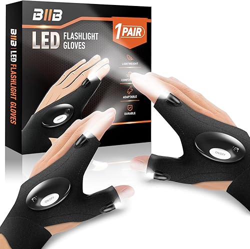 BIIB Fathers Day Dad Gifts from Daughter Son Wife, LED Flashlight Gloves Gifts for Men, Mens Gift for Him Grandpa Husband, Fathers Day Gift for Husband Dad, Tools Cool Gadgets, Camping Essentials