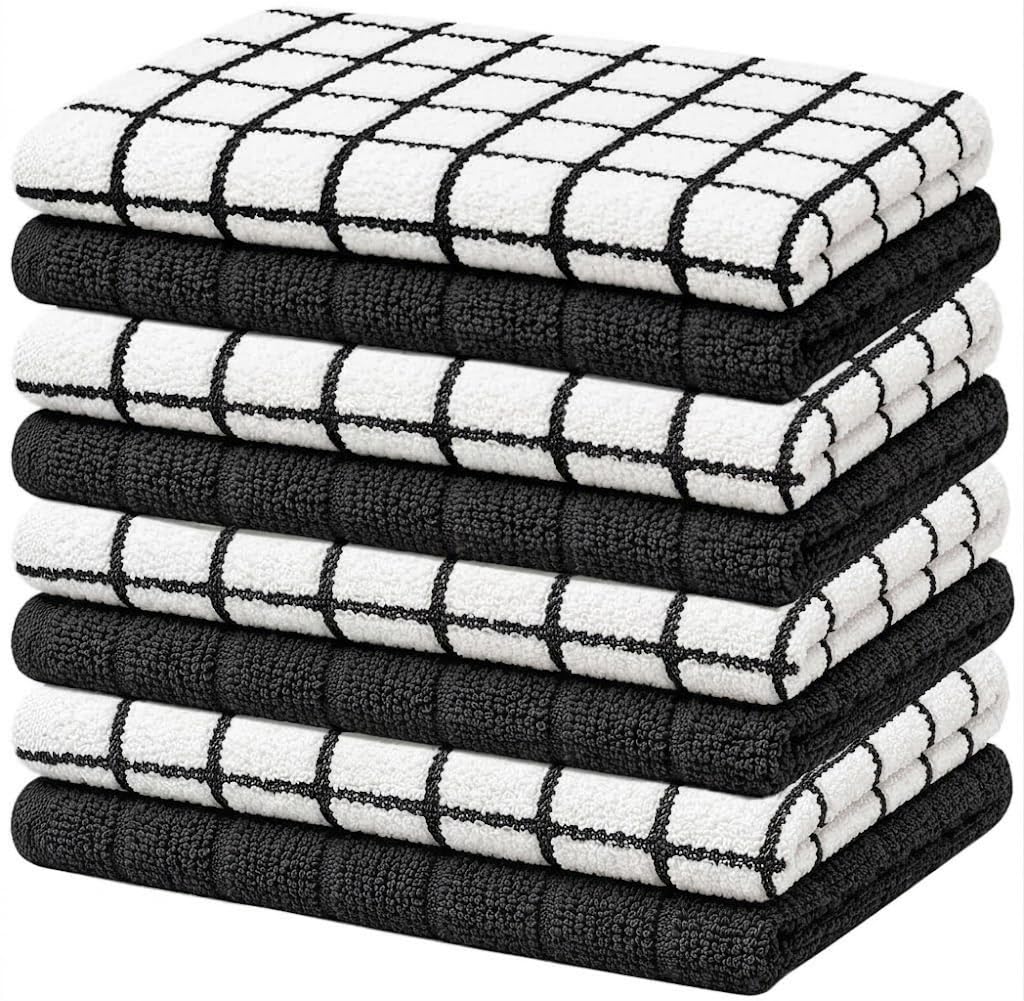 Bumble Dish Cloths (8-Pack), 100% Cotton Kitchen Towels, 12"x12" - Black
