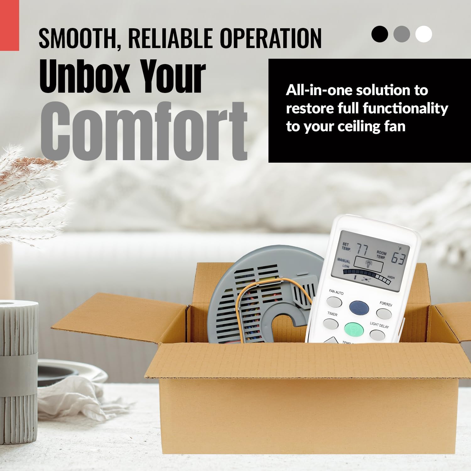 Anderic FAN-9T with REVERSE key Thermostatic Remote Control KIT with FAN-10R Receiver KIT for Hampton Bay Ceiling Fans - FAN9T FAN10R KIT (FCC ID: L3HFAN9T, PN: FAN9TR, Works receiver FAN10R, FAN-10R)