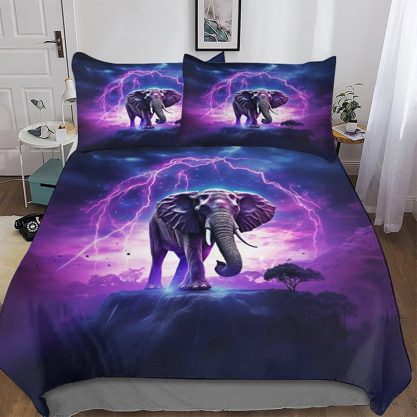 Housse de couette éléphant 3D King 220x240 cm avec 2 taies d'oreiller