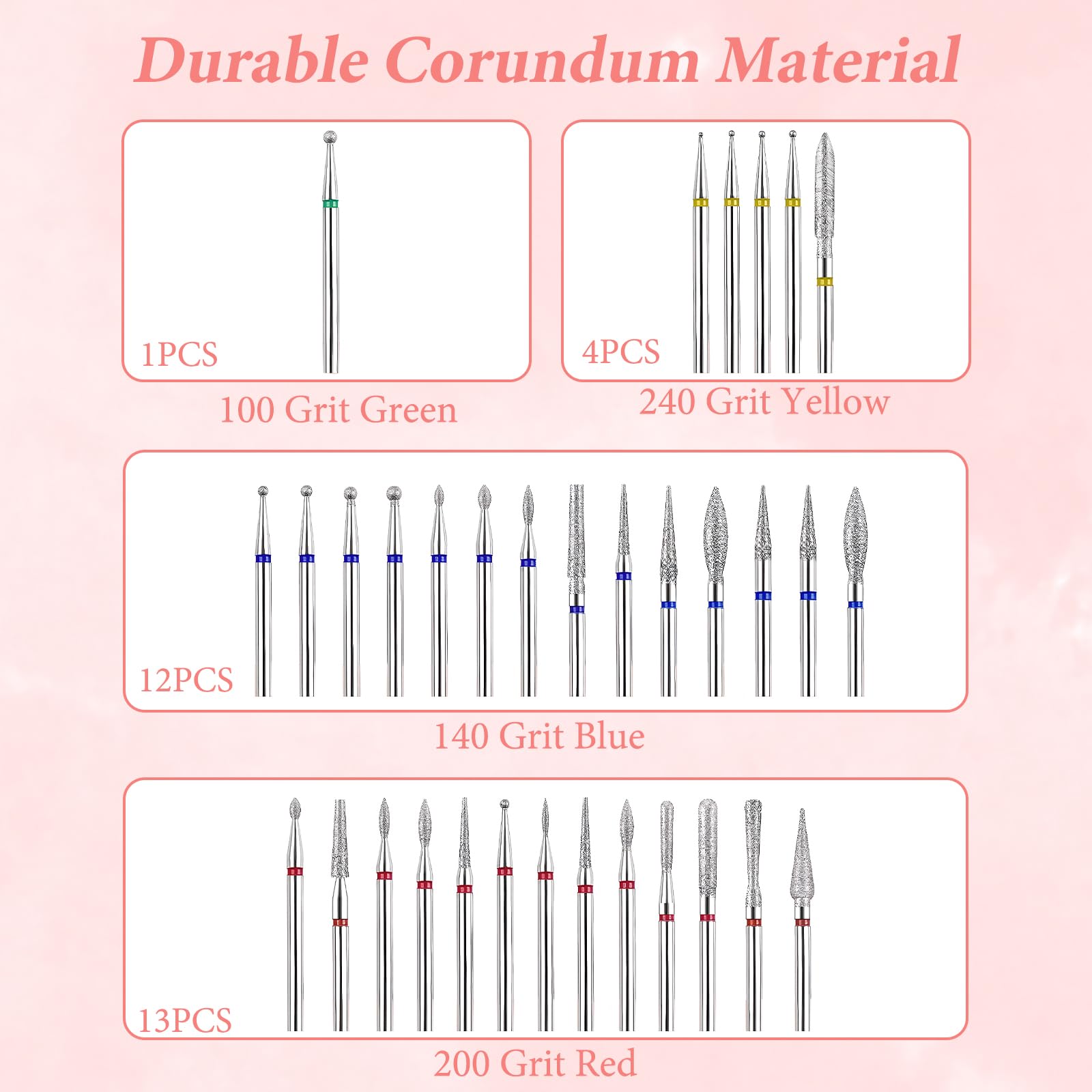 Set di 30 punte per fresa per unghie, fresa per unghie, punte per cuticole con aste da 3/32 pollici per manicure, cura delle unghie, mani e piedi