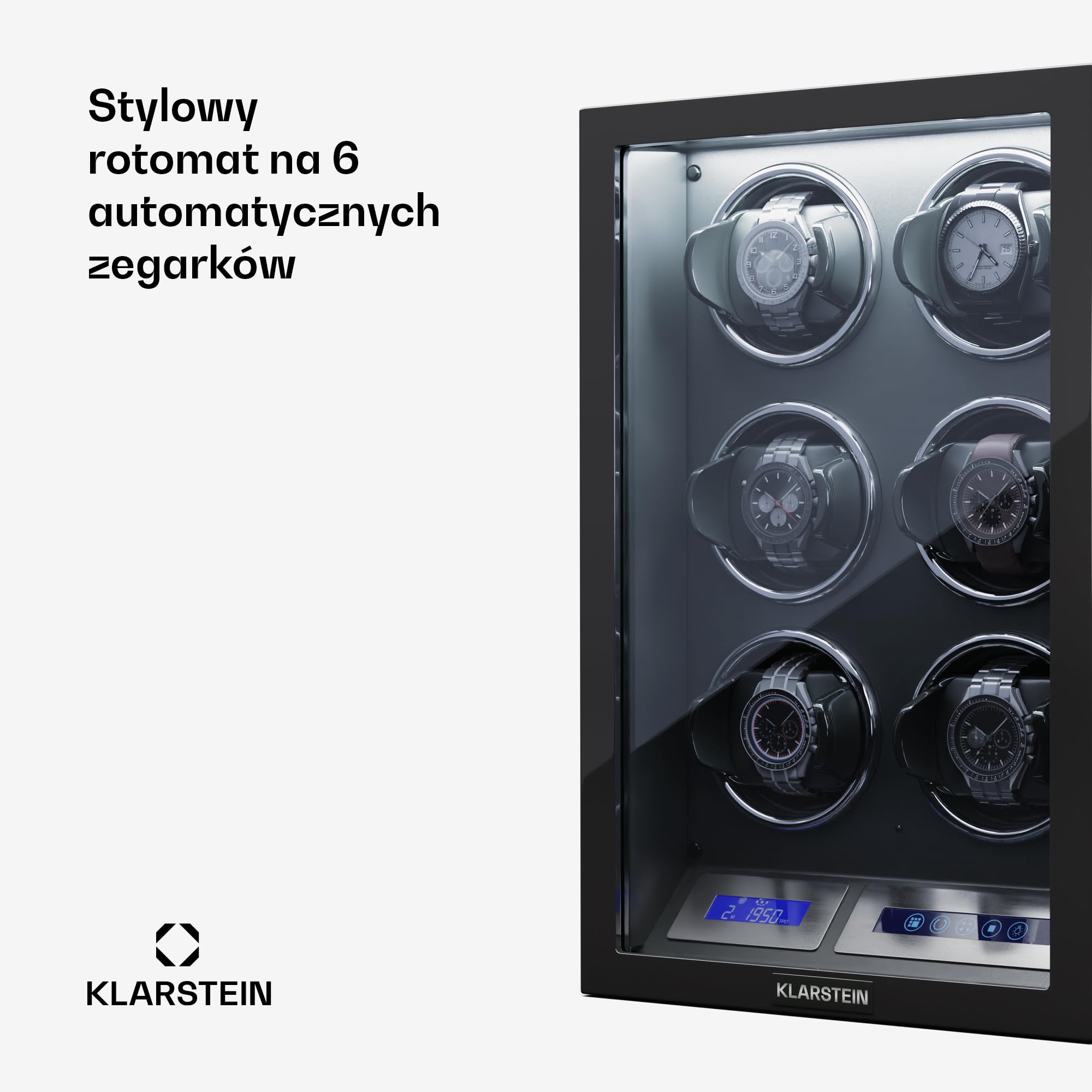 Klarstein Rotomat do zegarków automatycznych, Automatyczny rotomat na 6 zegarków, z drzwiczkami akrylowymi, Automatyczny Niebieskie diody LED, Watch Winder z 5 ustawieniami TPD