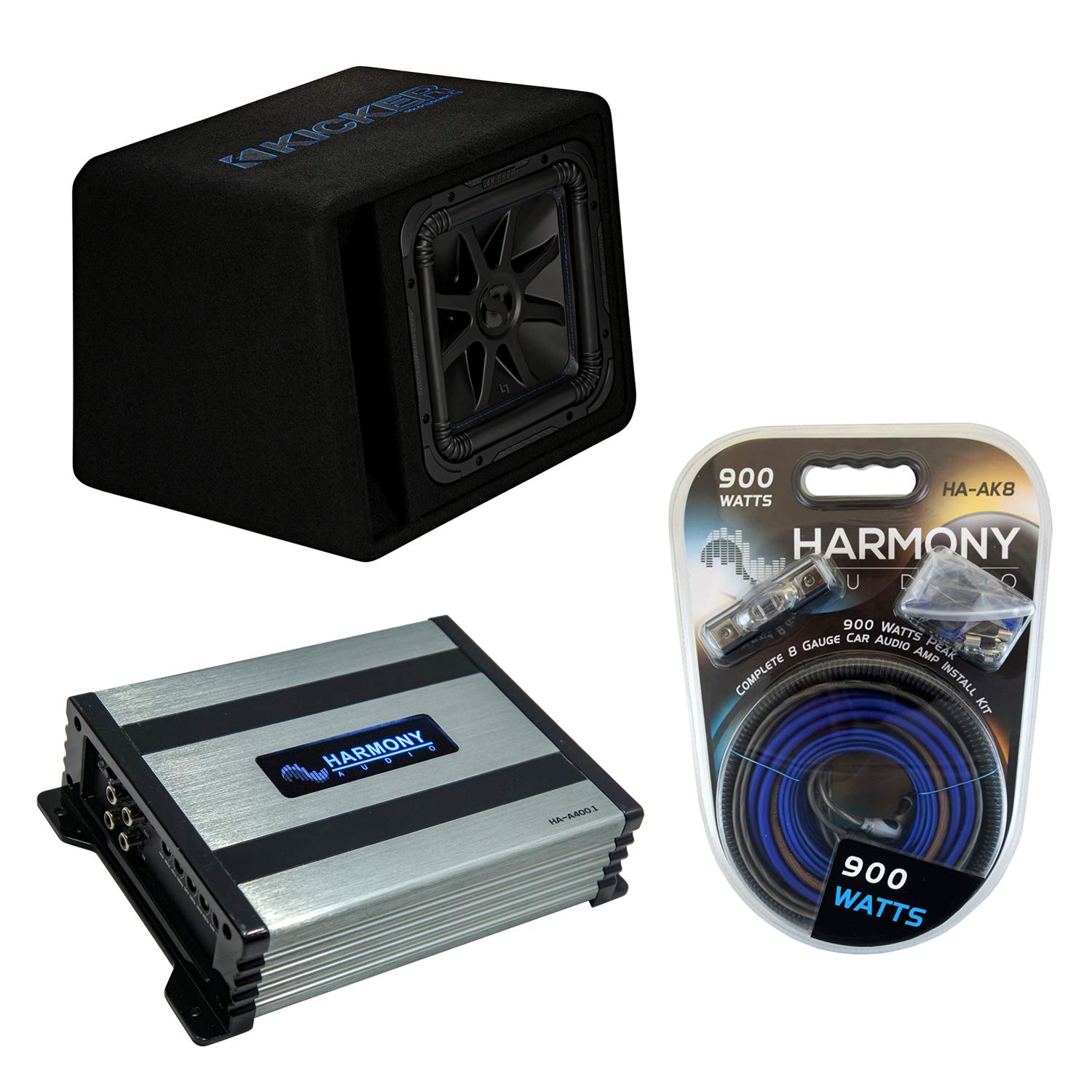 Harmony Audio HA-A400.1 Class D Amp Mono 800 Watt Subwoofer Amplifier, 44VL7S122 Solo- Baric L7 Loaded 12