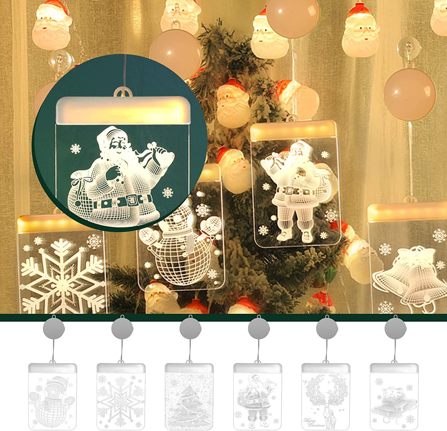 Weihnachtsdekoration, Ornament, hängende Dekorationen, Verkauf von Fenstern, Weihnachtsbeleuchtung, Weihnachtslaterne, dekorativ, LED, Akku, Glocke, Hirsch, Lichterkette, Acryl, Neuheit, Dekoration