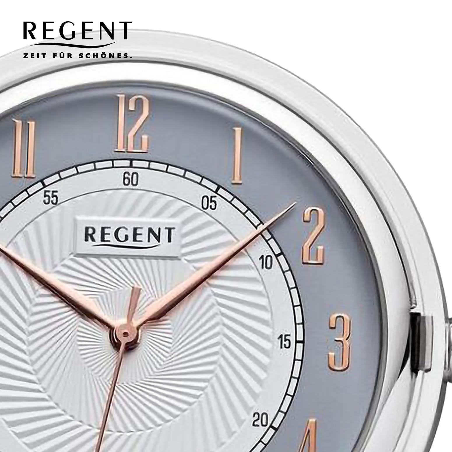 REGENT Herren Taschenuhr Savonnette Klappdeckel Verchromt 50 MM Quarz Weiß Graues Zifferblatt Arabische Zahlen