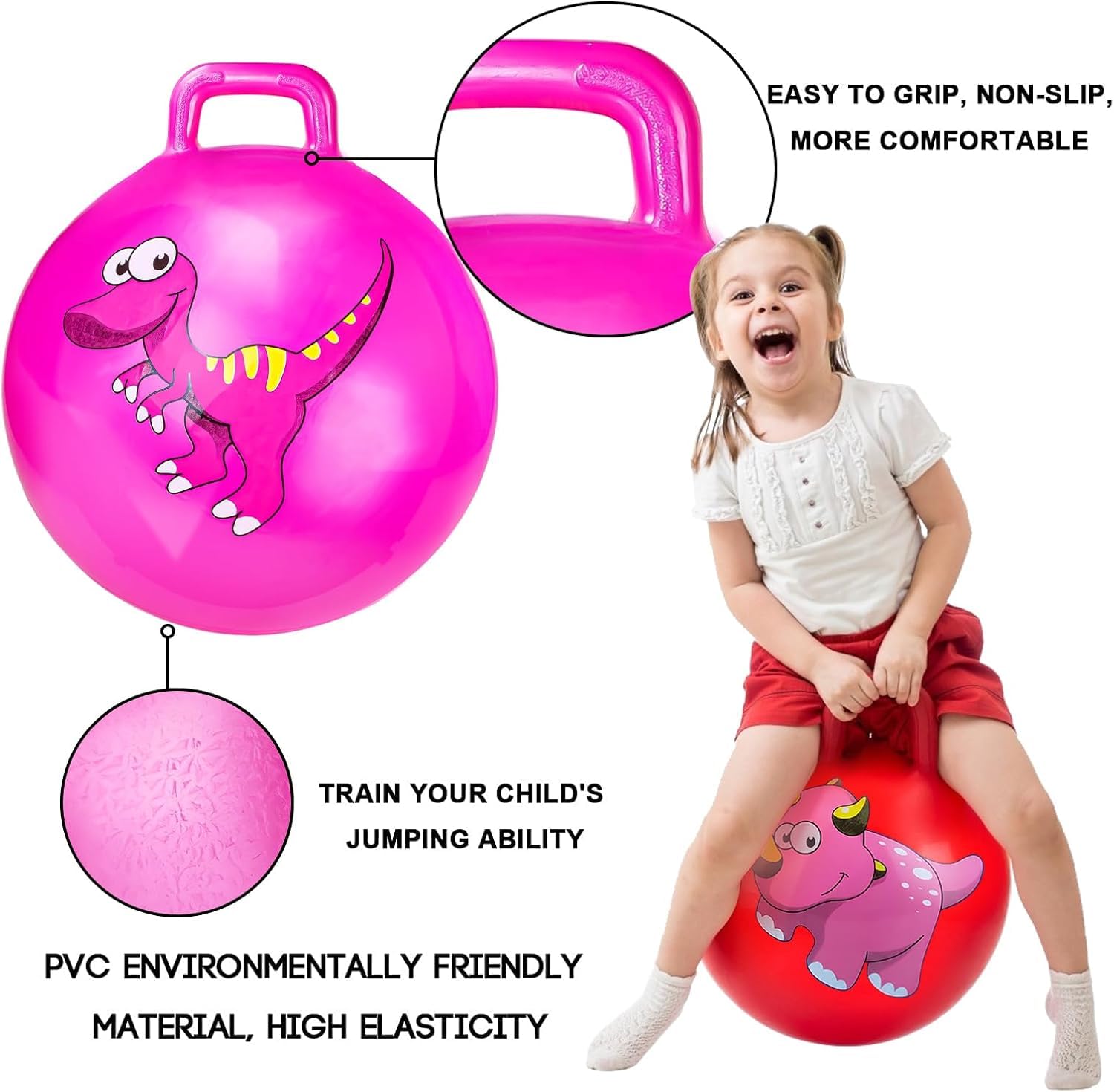 Toyshine 65cm Hopper Ball for Kids Ages 6+ Inflatable Hopping Balls Jumping Therapy Ball Toys Sit and Bounce Ball with Handle - Blue - Image 2 thumbnail