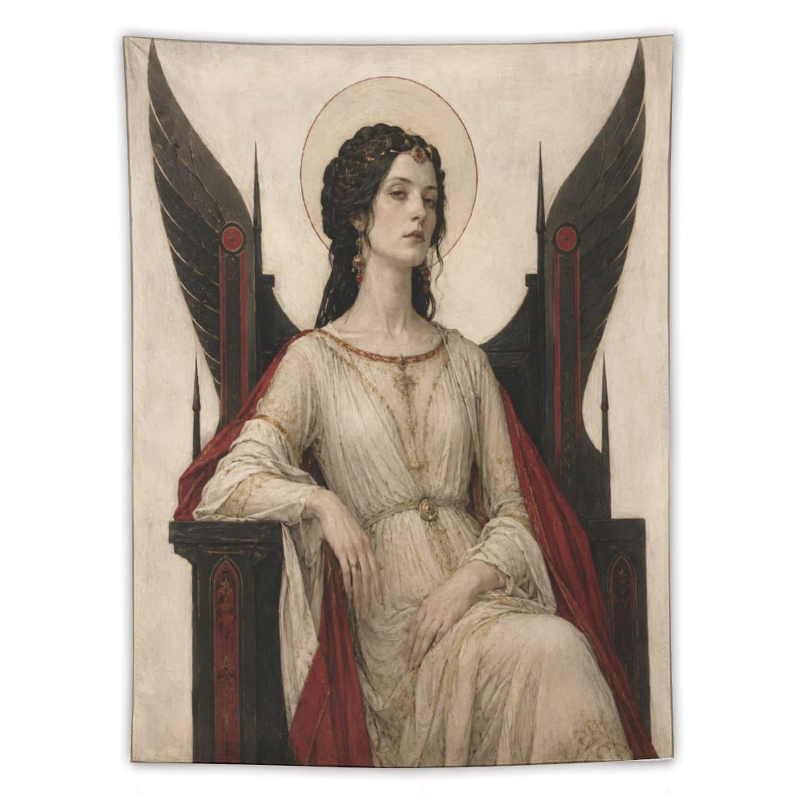 W7C8U2X3 Gothic Winged Queen Wall Tapestry, Fantasy Illustration, Backdrop